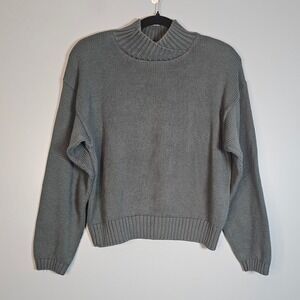 Wainscott Women's Small Mock Neck Sweater Teal Green Knit Pullover Long Sleeve